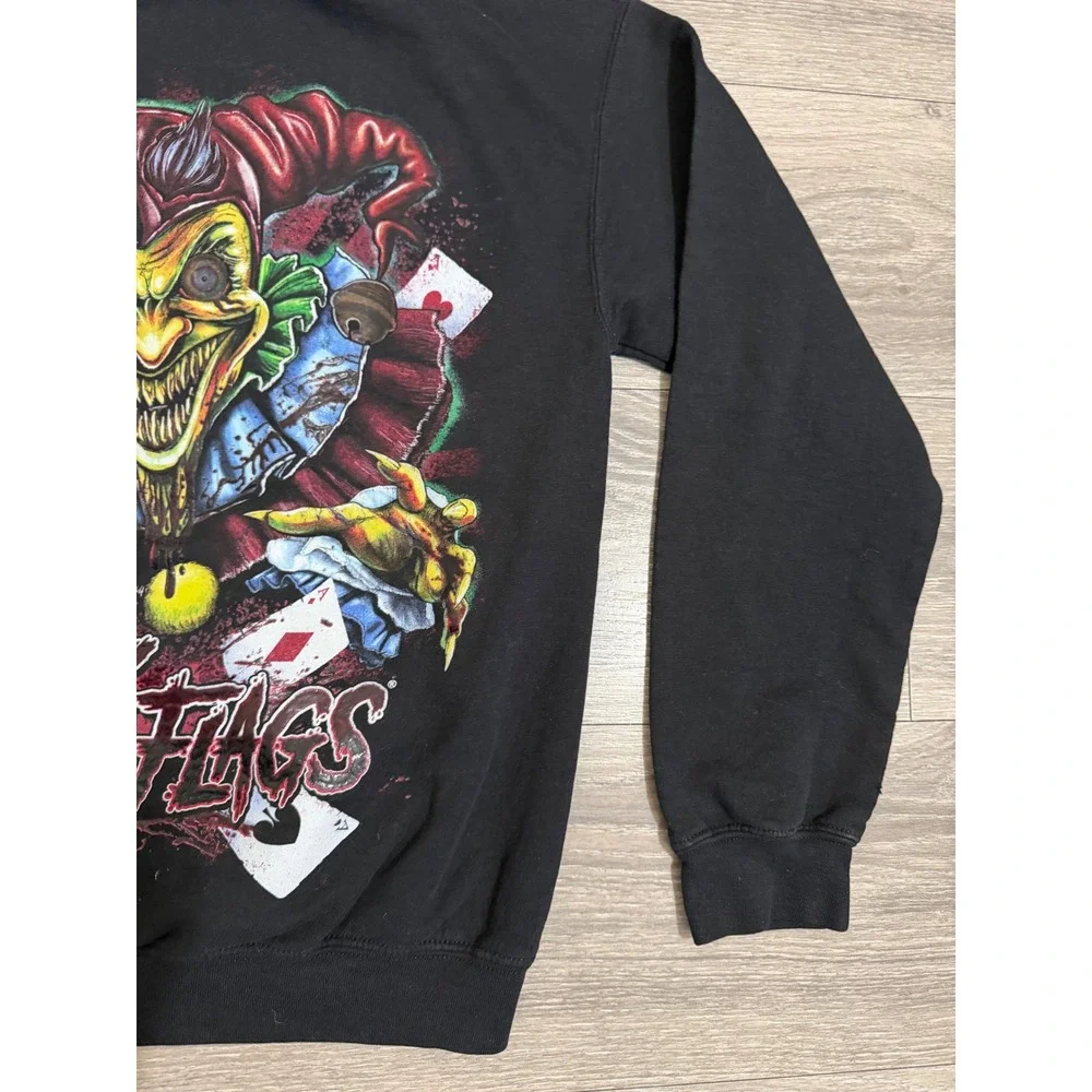 Six Flags Mens Sweater S Evil Jester Hoodie Black Fright Fest Clown Pullover